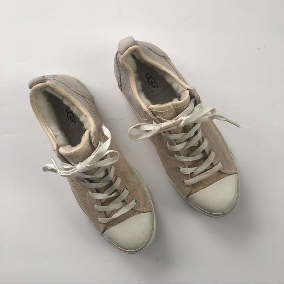 UGG Evera wool shearling lined low top canvas and leather sneaker woman size 8.5 - Picture 9 of 9